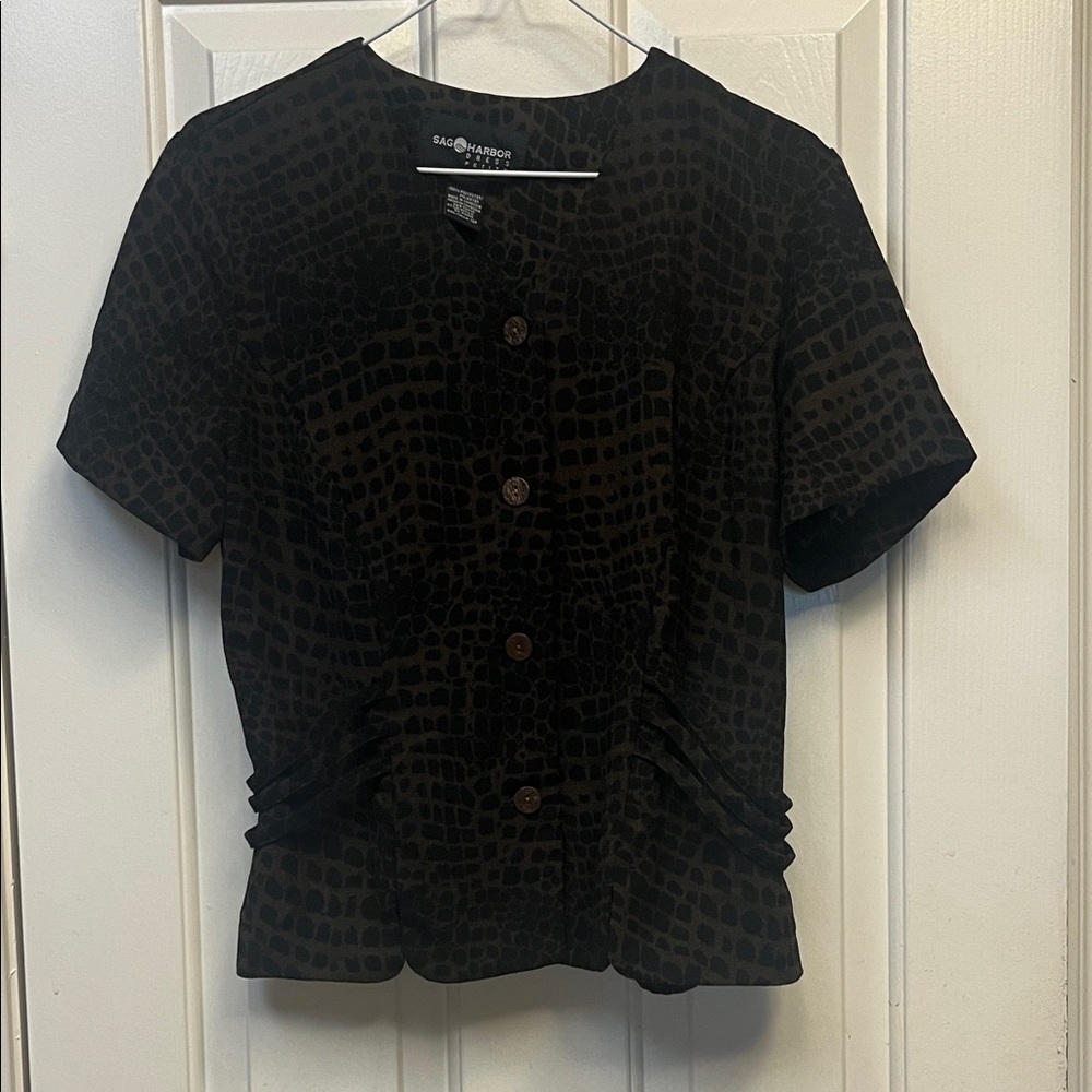 Sag Harbor VINTAGE Brown/Black Animal Print Blouse 12p